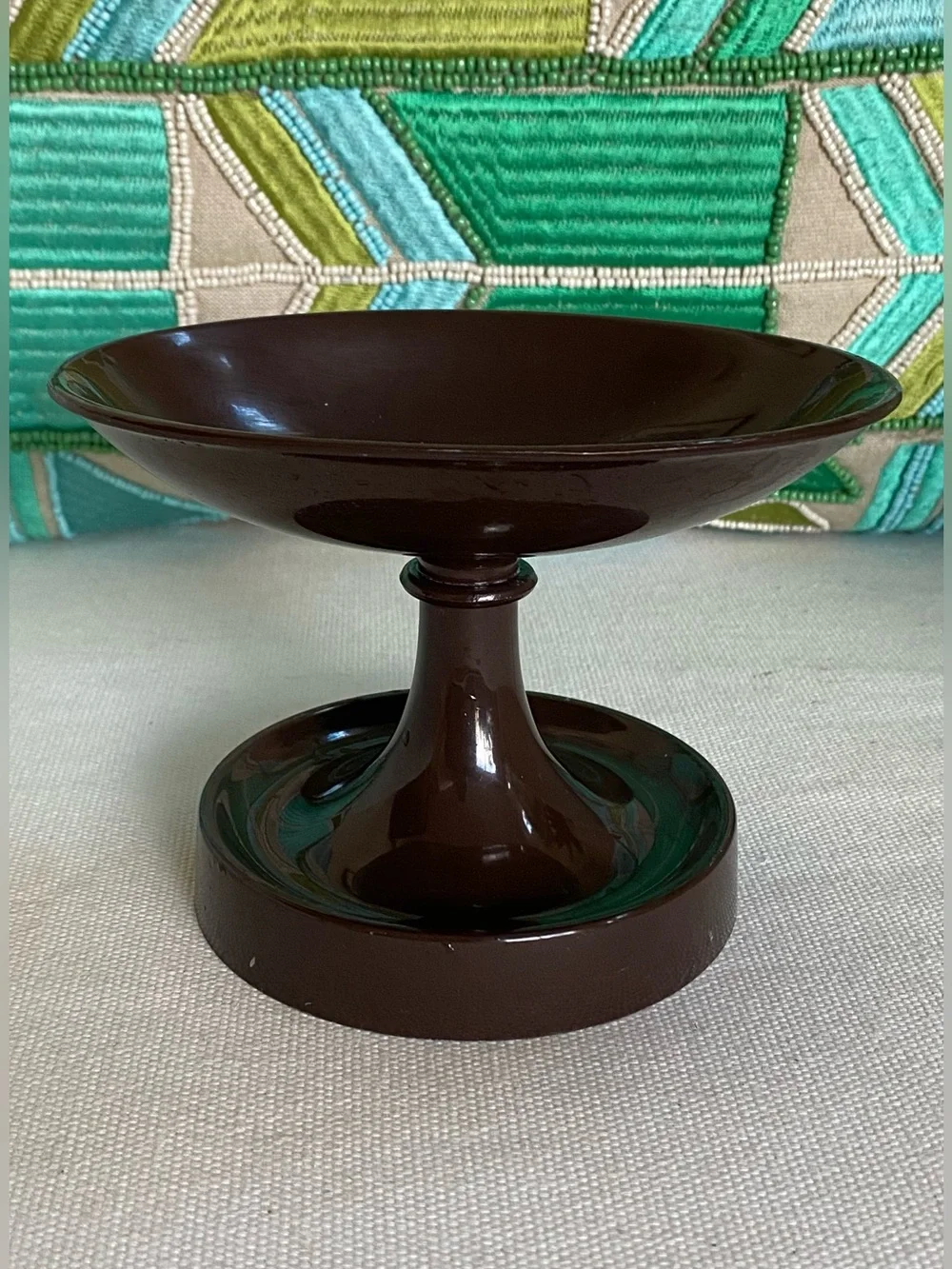 Vtg 70s Soap Dish Brown Plastic Pedestal Oval Altar Ware JI Japan